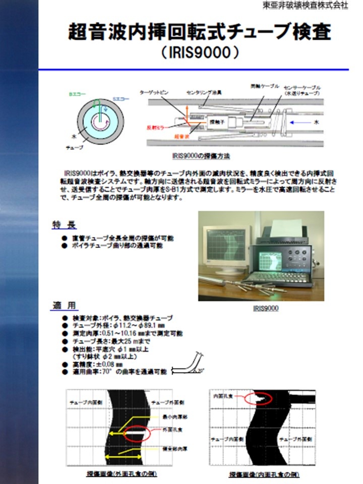 超音波内挿回転式チューブ検査（IRIS9000）